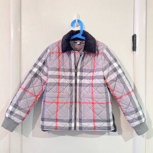 Burberry Gray and Red Plaid Kids Puffer Jacket